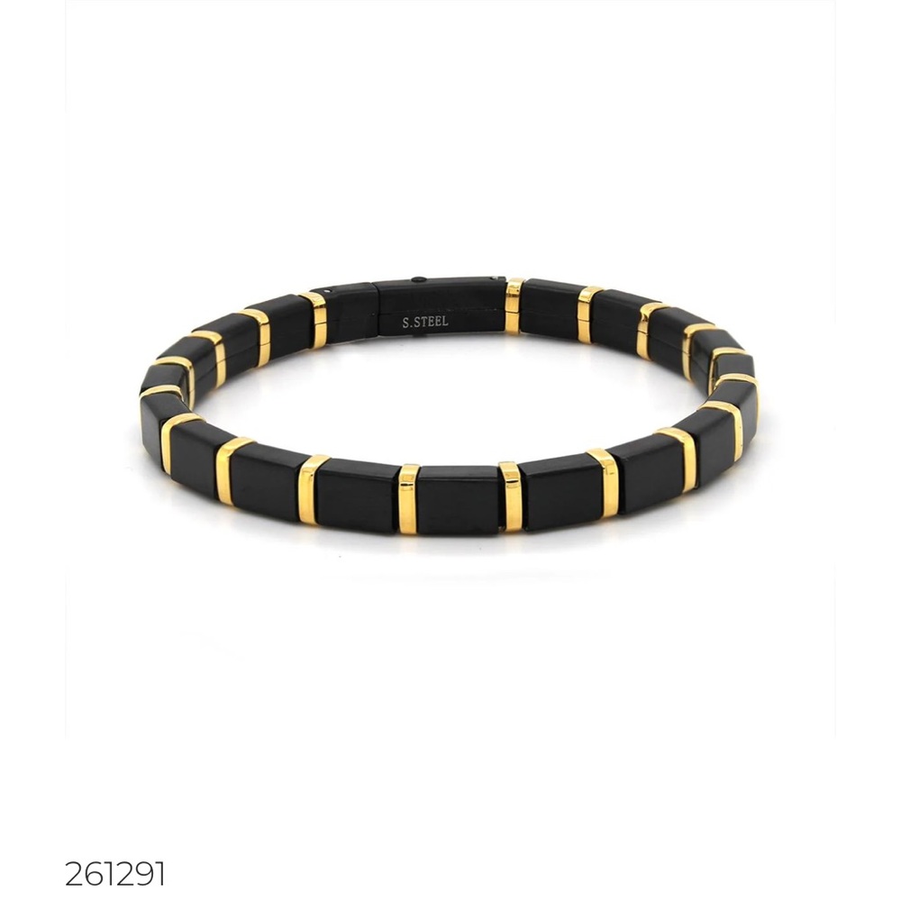 8 Inch Quad Link Bracelet Matte Black Gold lon Plated Stainless Steel Unisex